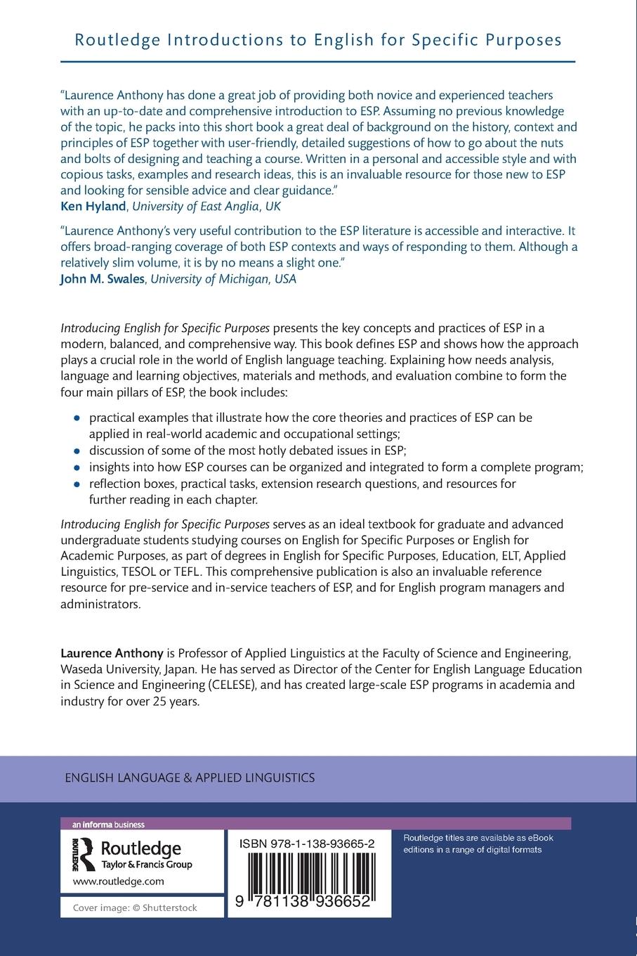 Rückseitencover Introducing English for Specific Purposes