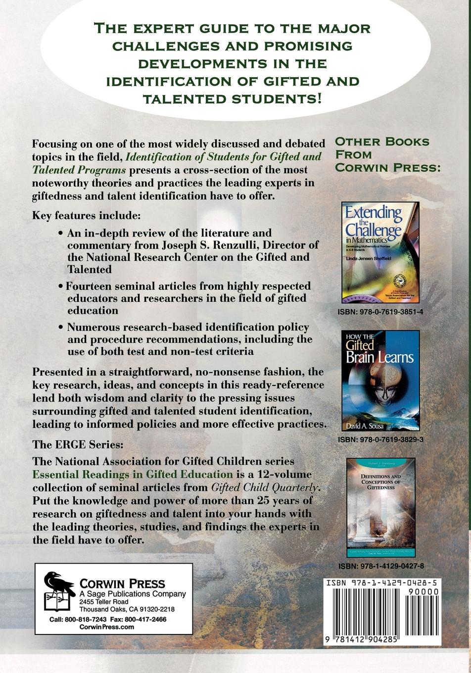 Rückseitencover Identification of Students for Gifted and Talented Programs