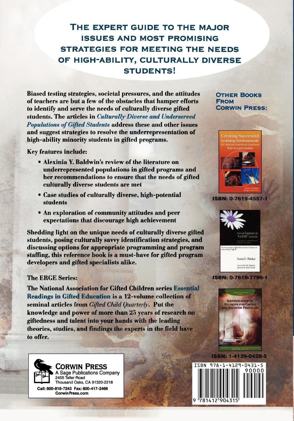 Rückseitencover Culturally Diverse and Underserved Populations of Gifted Students