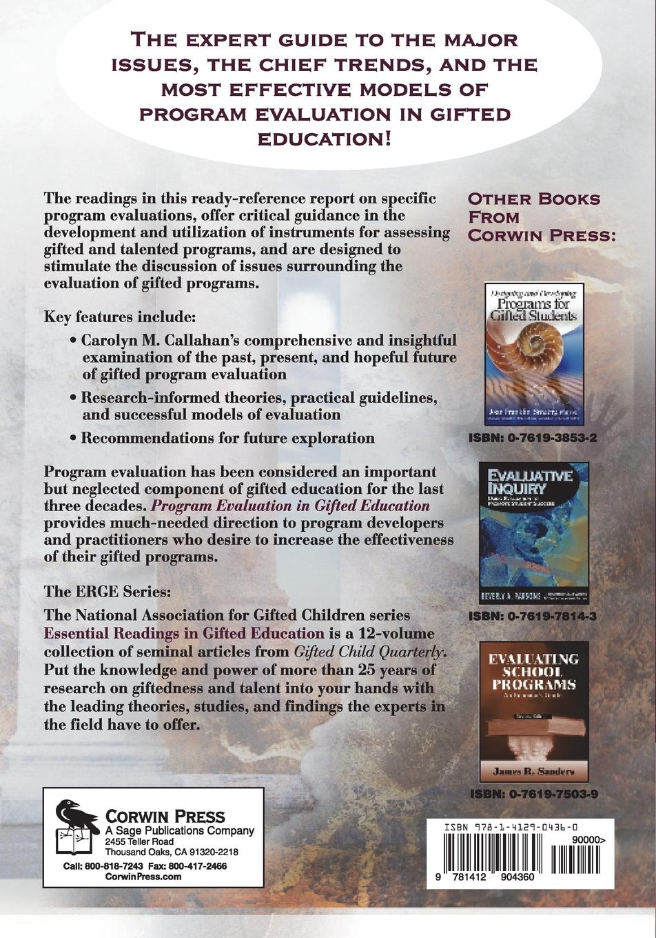 Rückseitencover Program Evaluation in Gifted Education