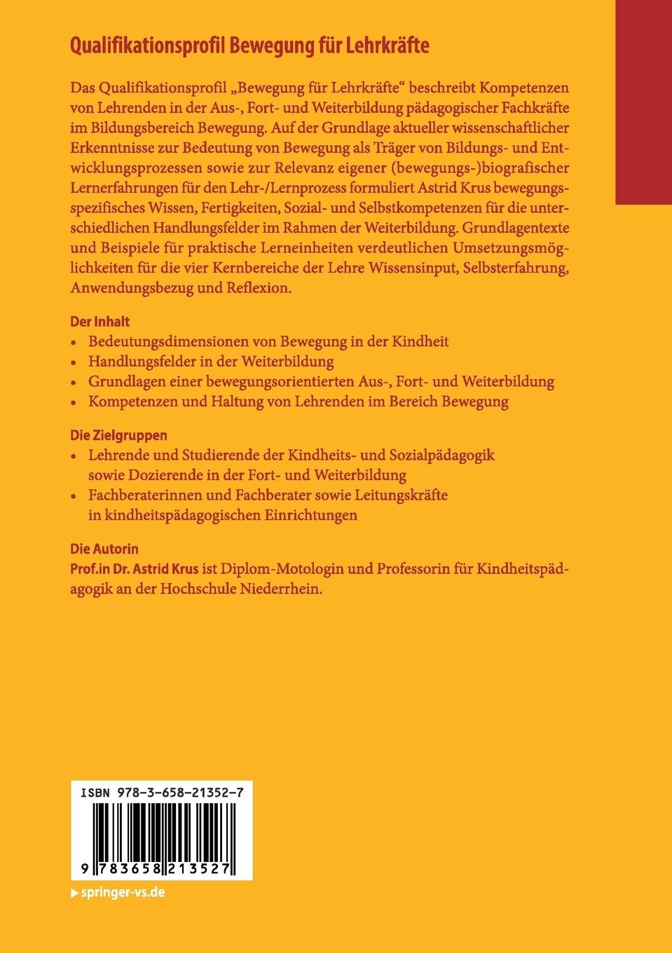 Rückseitencover Qualifikationsprofil Bewegung für Lehrkräfte