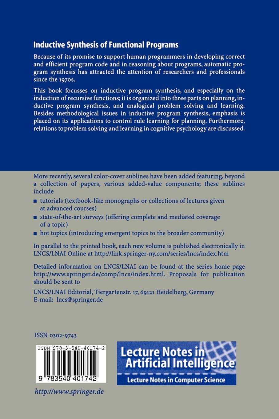 Rückseitencover Inductive Synthesis of Functional Programs