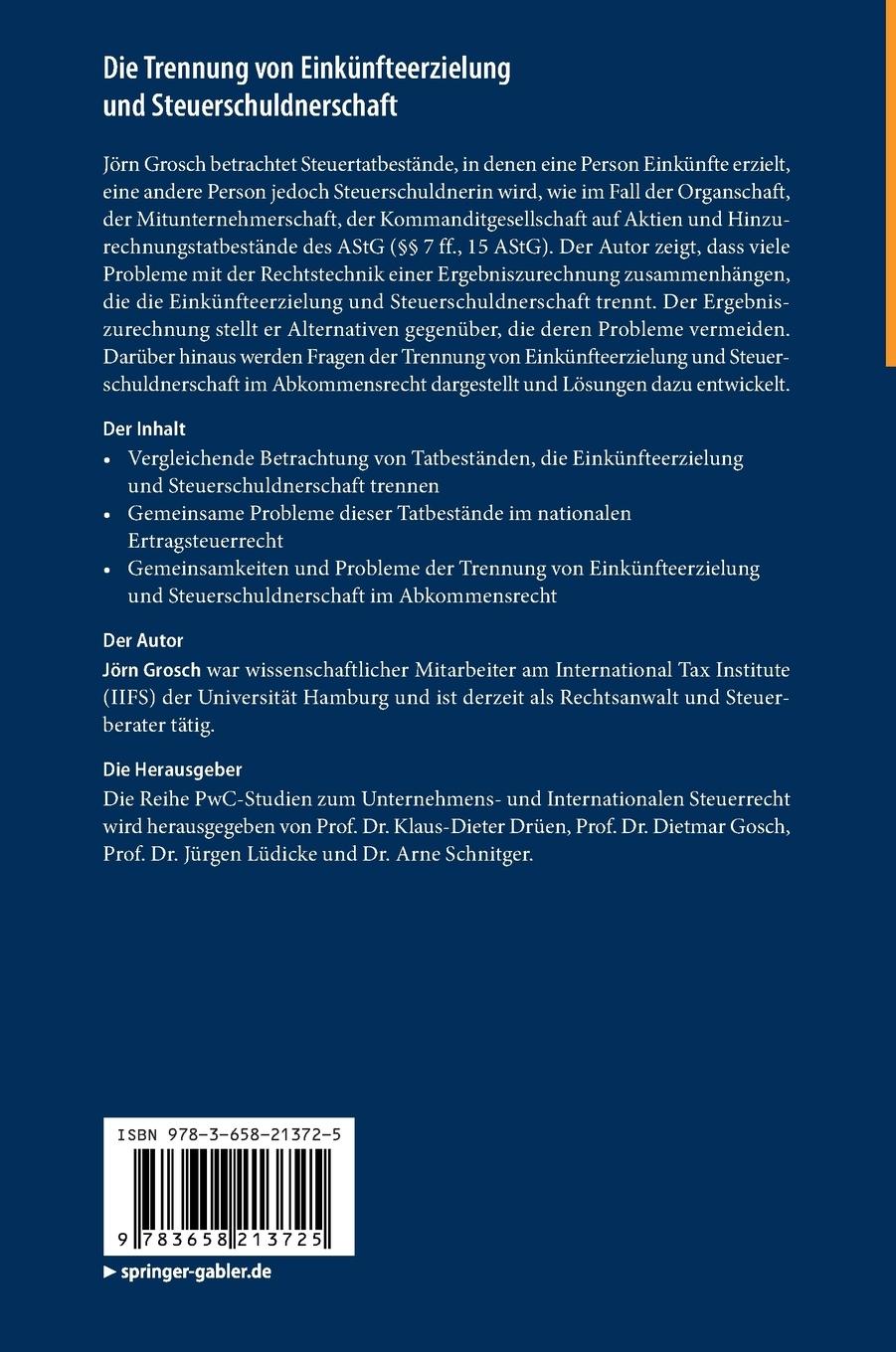 Rückseitencover Die Trennung von Einkünfteerzielung und Steuerschuldnerschaft