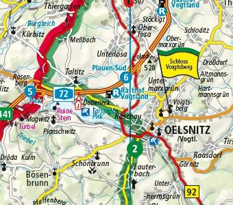 Beispielinhalt (Bild) Motorradkarte Erzgebirge - Vogtland 1:200 000