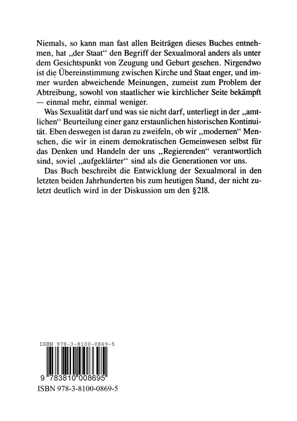 Rückseitencover Sexualmoral und Zeitgeist im 19. und 20. Jahrhundert