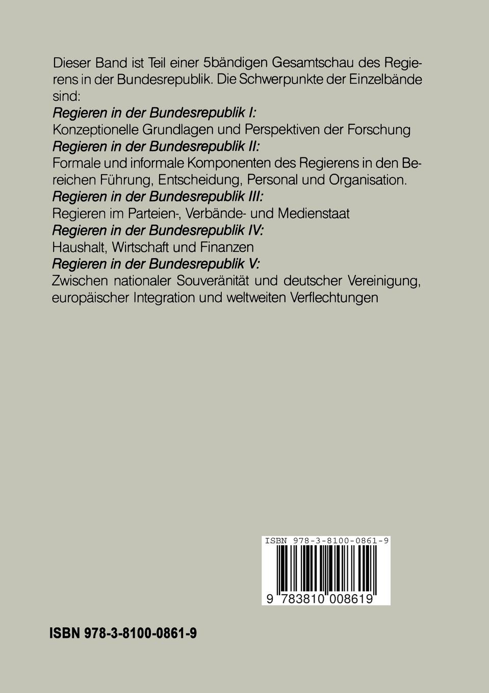 Rückseitencover Regieren in der Bundesrepublik I