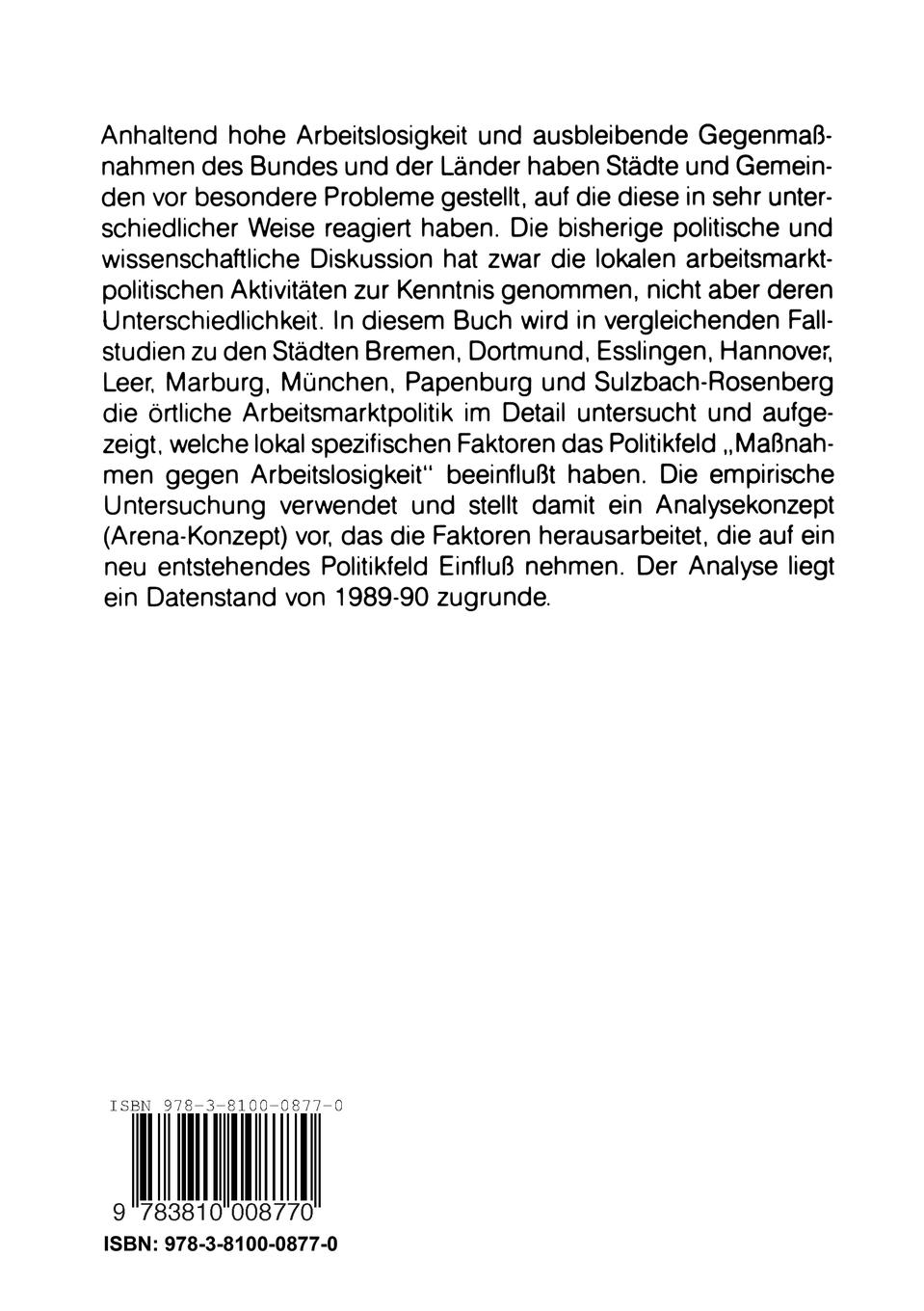 Rückseitencover Stadt und Arbeitslosigkeit