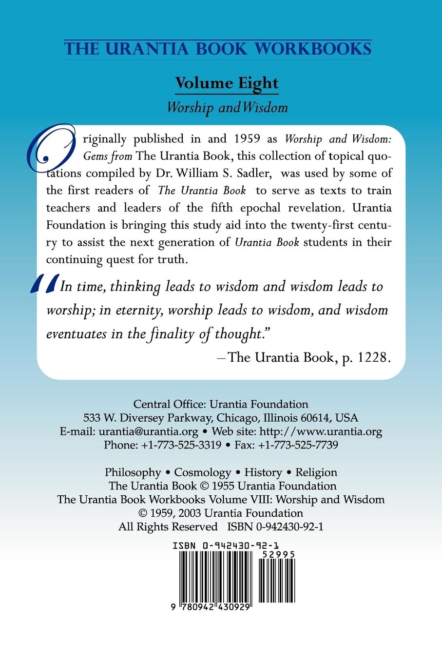 Rückseitencover The Urantia Book Workbooks: Volume 8 - Worship and Wisdom