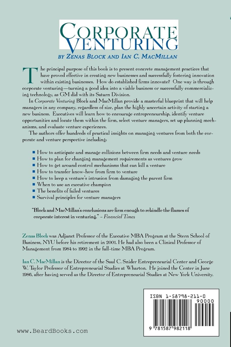 Rückseitencover Corporate Venturing: Creating New Businesses within the Firm