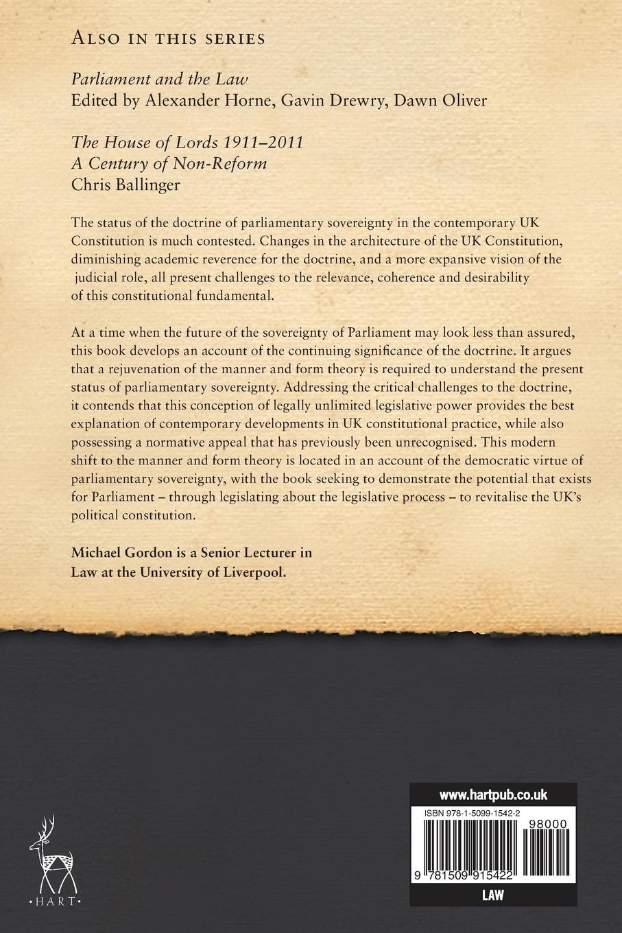 Rückseitencover Parliamentary Sovereignty in the UK Constitution