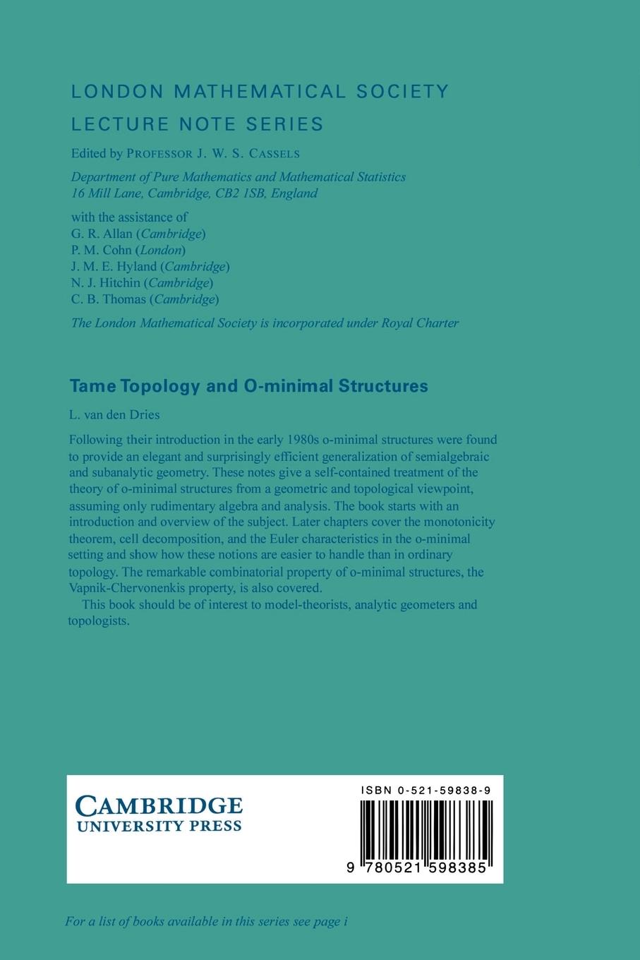 Rückseitencover Tame Topology and O-Minimal Structures