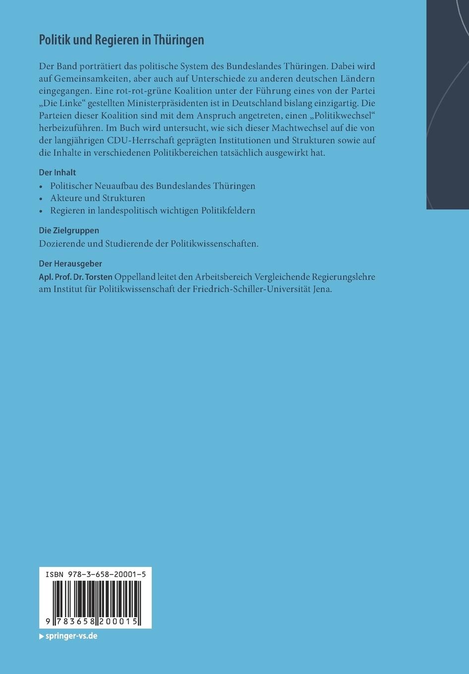 Rückseitencover Politik und Regieren in Thüringen