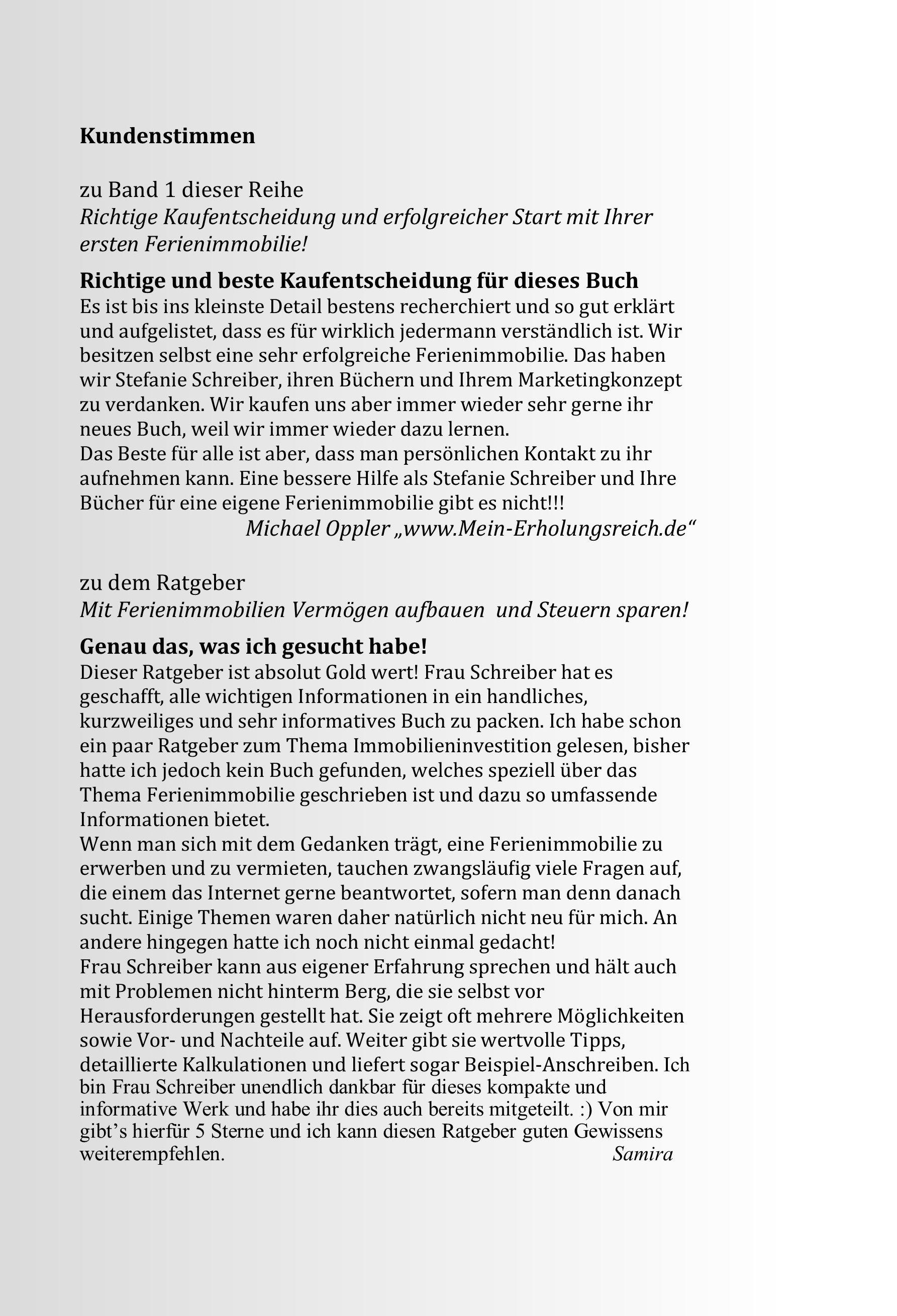 Beispielinhalt (Bild) Wirtschaftlichkeitsberechnung und Finanzierung Ihrer erfolgreichen Ferienimmobilie!