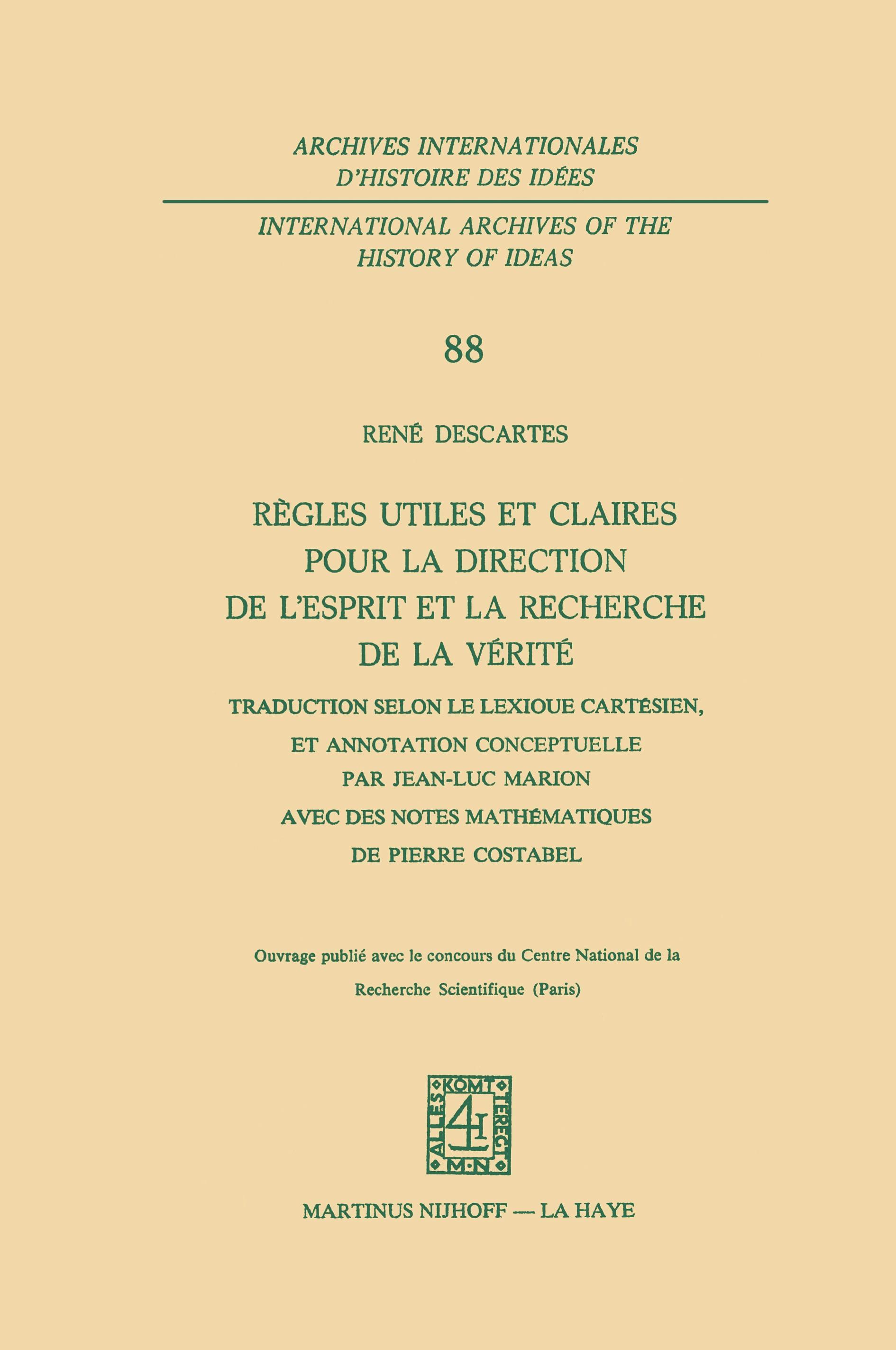 Vorderes Coverbild Règles utiles et claires pour la direction de l'esprit en la recherche de la vérité