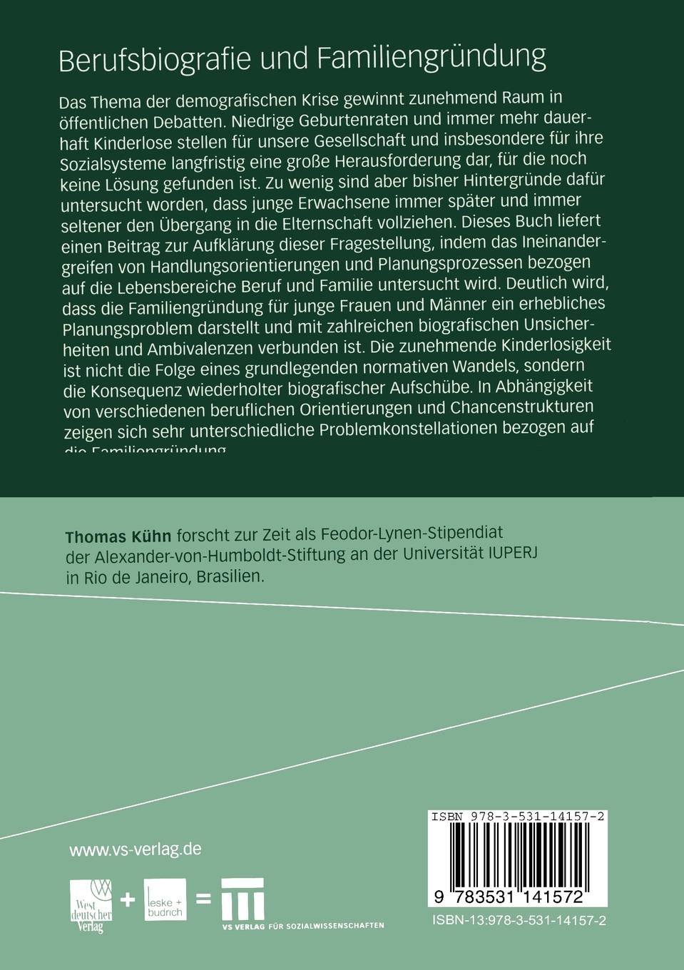 Rückseitencover Berufsbiografie und Familiengründung