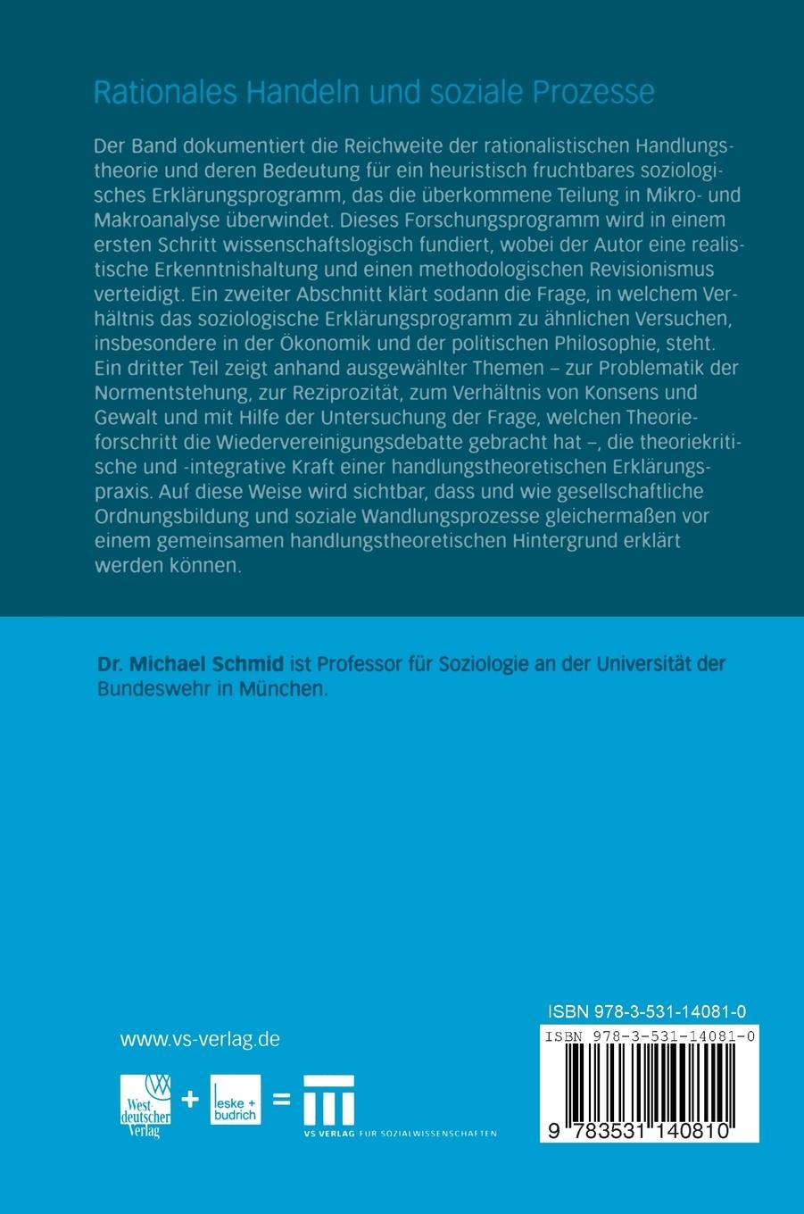 Rückseitencover Rationales Handeln und soziale Prozesse