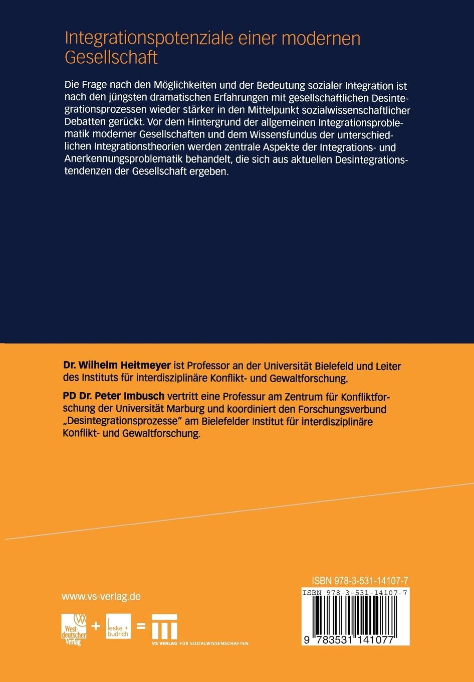 Rückseitencover Integrationspotenziale einer modernen Gesellschaft