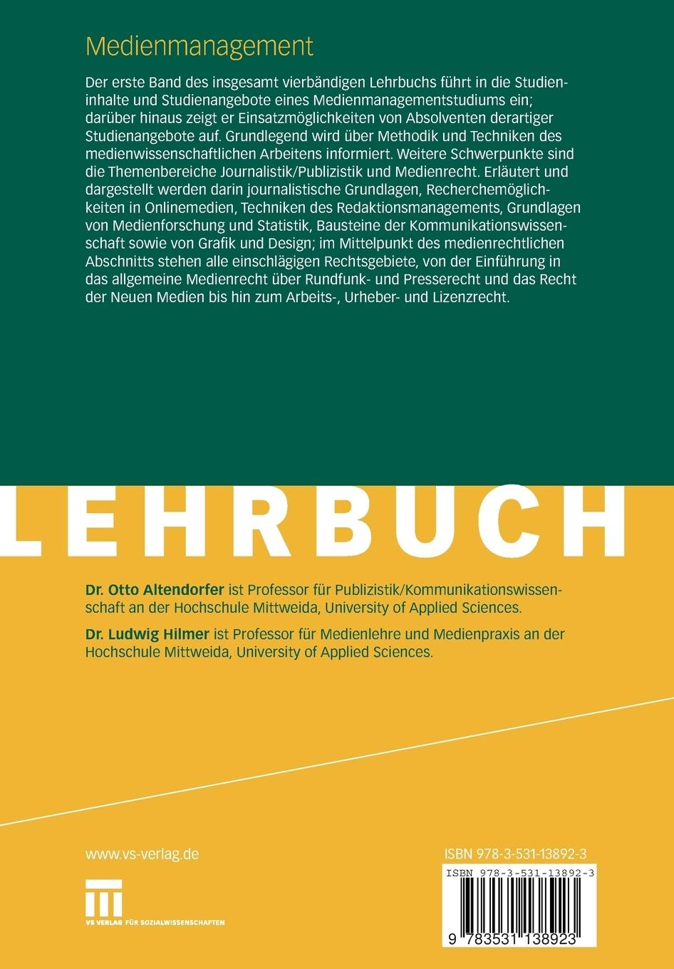 Rückseitencover Medienmanagement