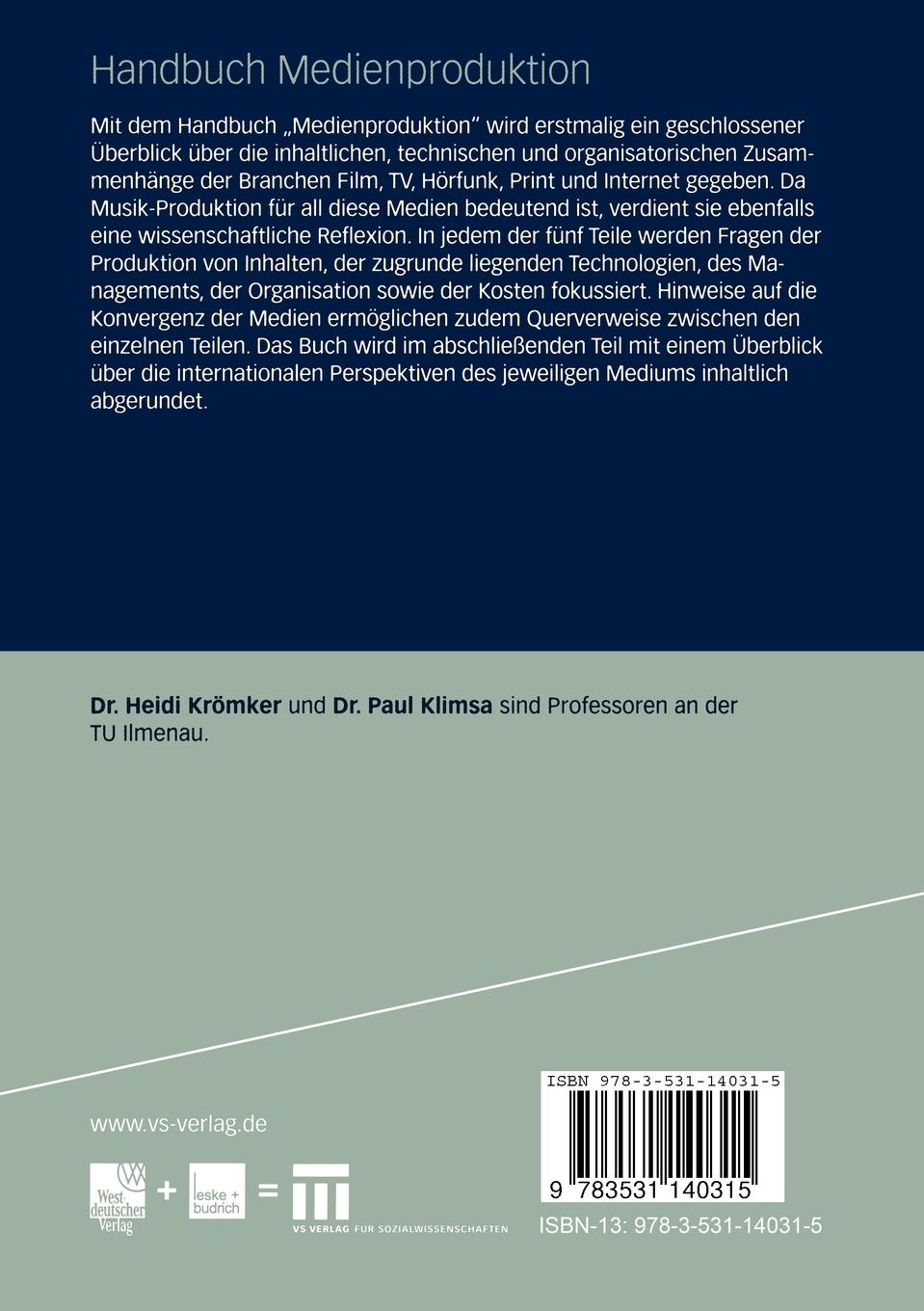 Rückseitencover Handbuch Medienproduktion