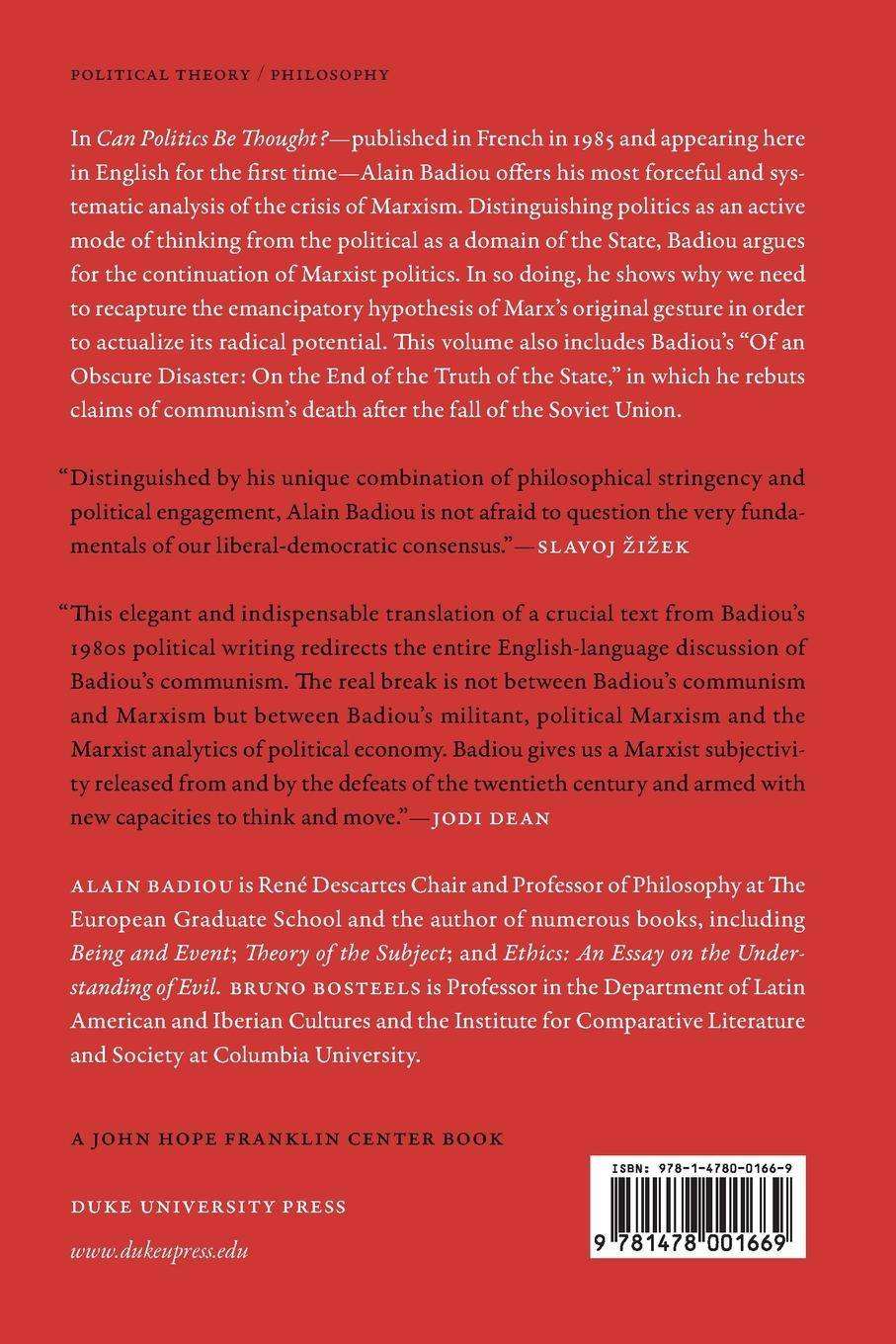 Rückseitencover Can Politics Be Thought?