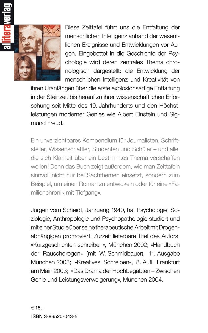 Rückseitencover Zeittafel zur Psychologie von Intelligenz, Hochbegabung und Kreativität