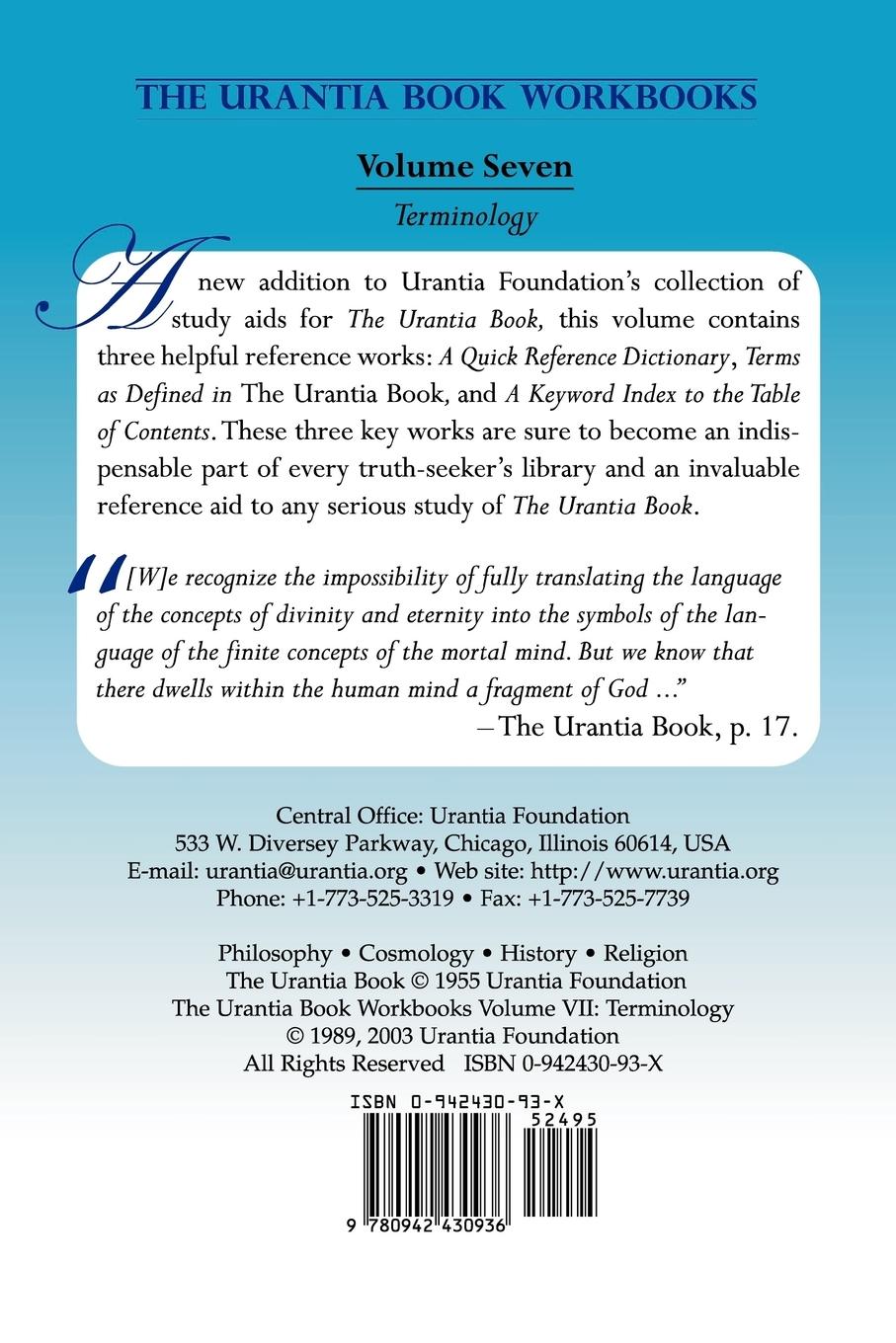 Rückseitencover The Urantia Book Workbooks: Volume 7 - Terminology