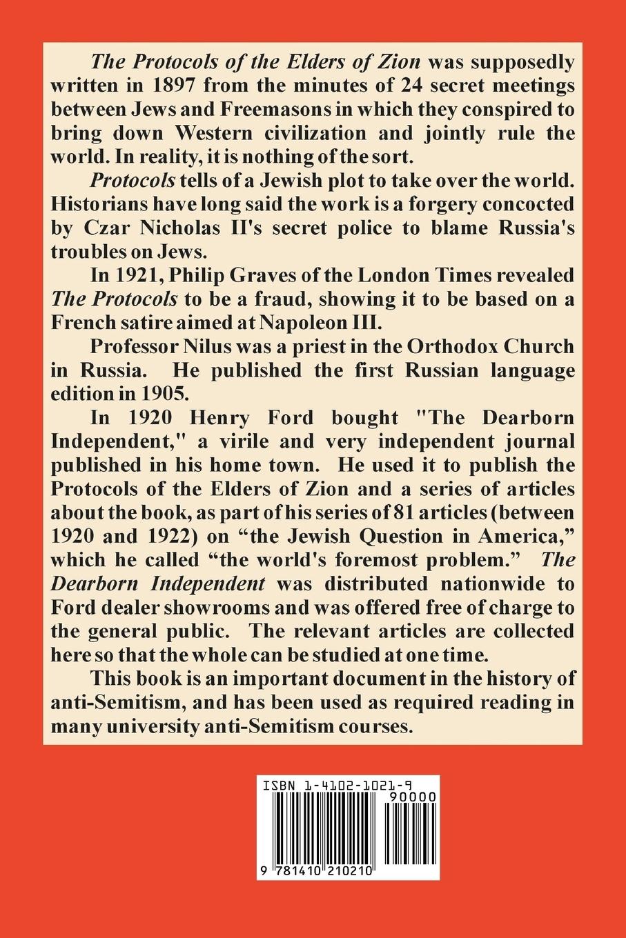 Rückseitencover The Protocols of the Meetings of the Learned Elders of Zion with Preface and Explanatory Notes