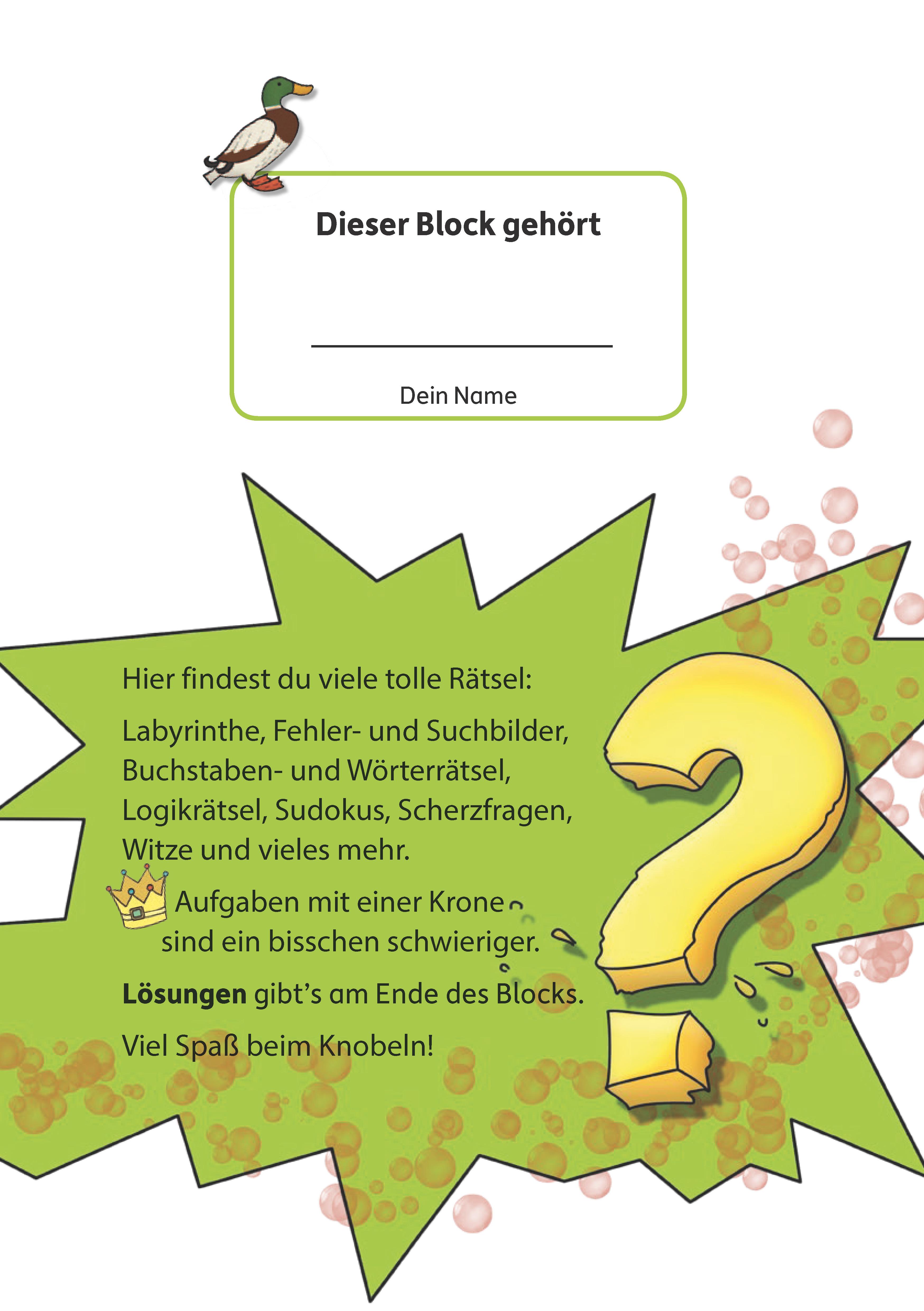 Beispielinhalt (Bild) Rätselblock ab 8 Jahre, Band 1, A5-Block