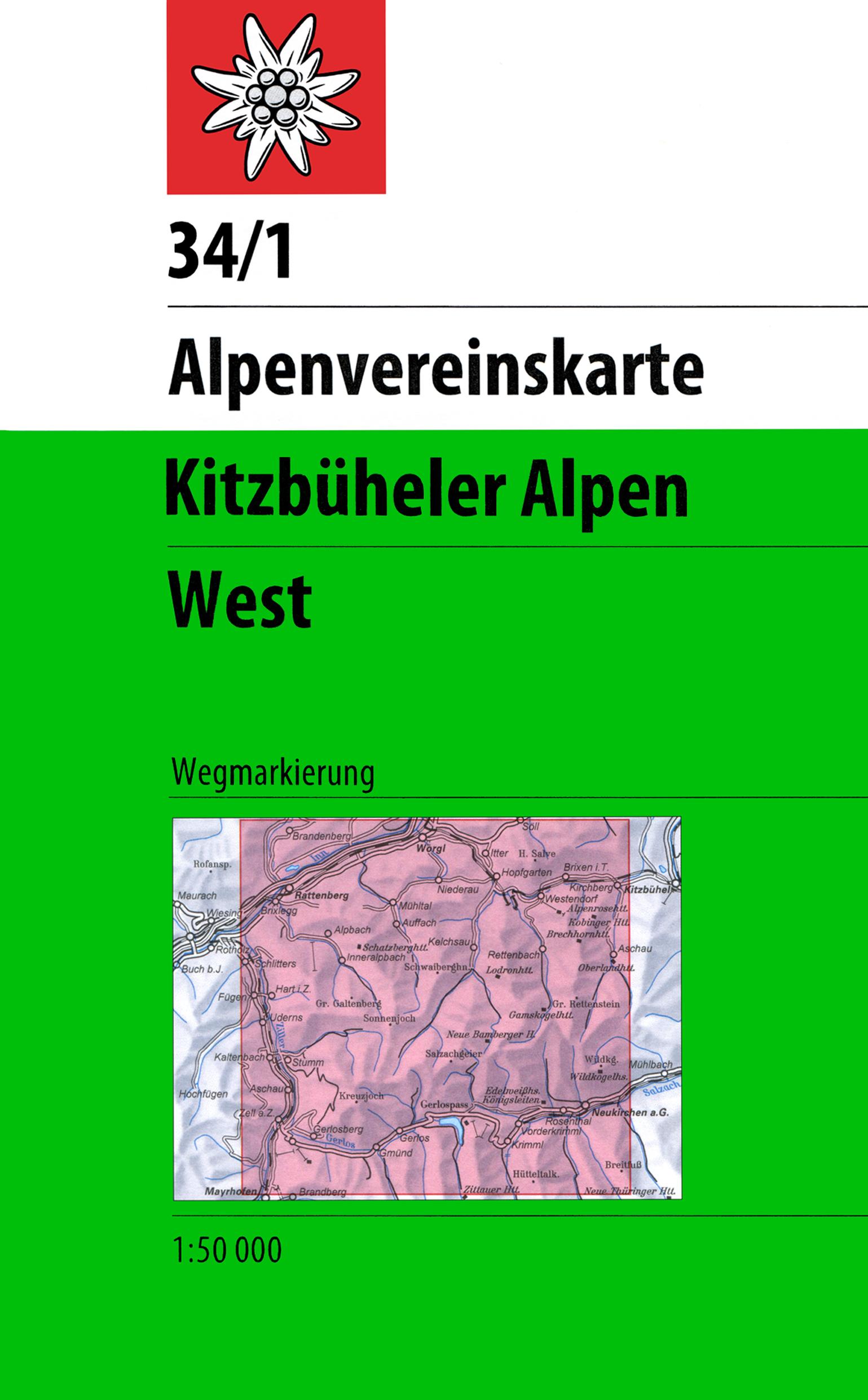 Vorderes Coverbild DAV Alpenvereinskarte 34/1 Kitzbüheler Alpen West 1 : 50 000 Wegmarkierungen
