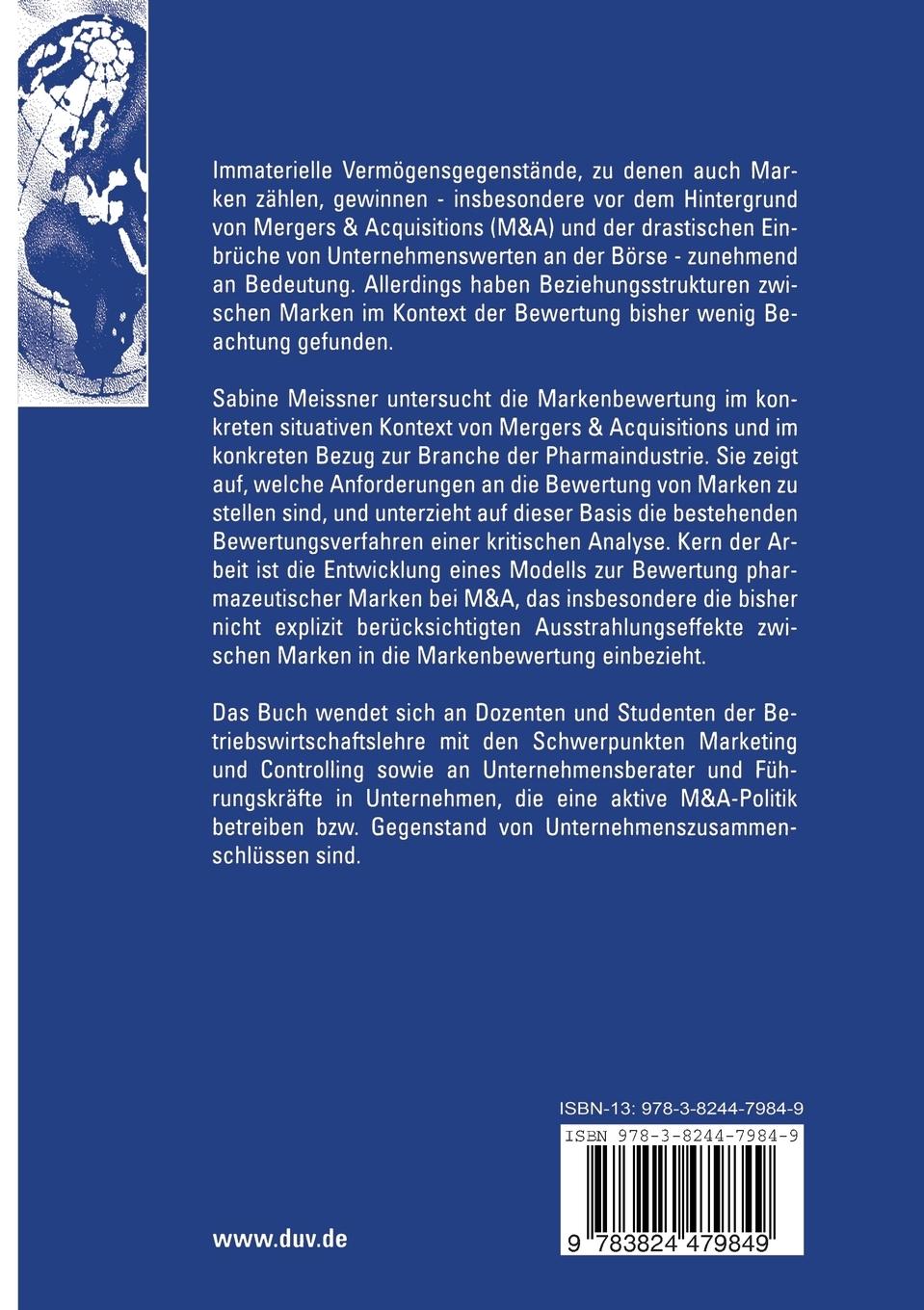 Rückseitencover Markenbewertung bei Mergers & Acquisitions