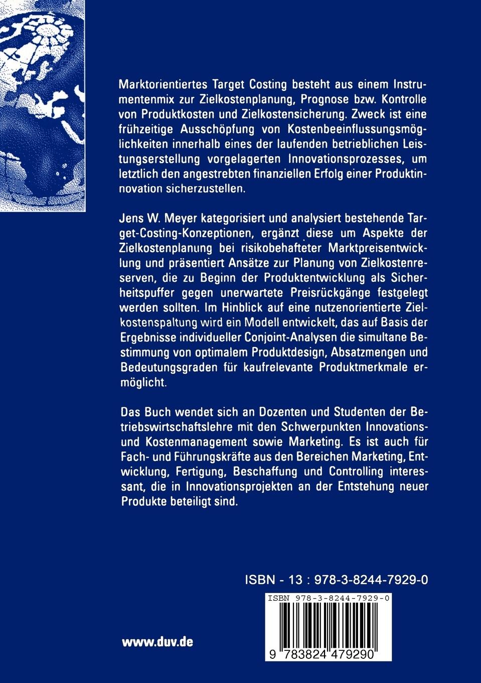 Rückseitencover Produktinnovationserfolg und Target Costing