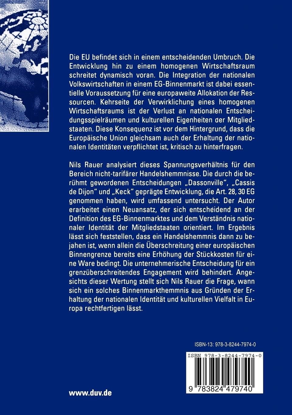 Rückseitencover Zwischen Binnenmarkt und Wahrung nationaler Identität