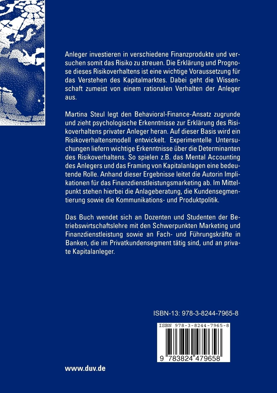 Rückseitencover Risikoverhalten privater Kapitalanleger