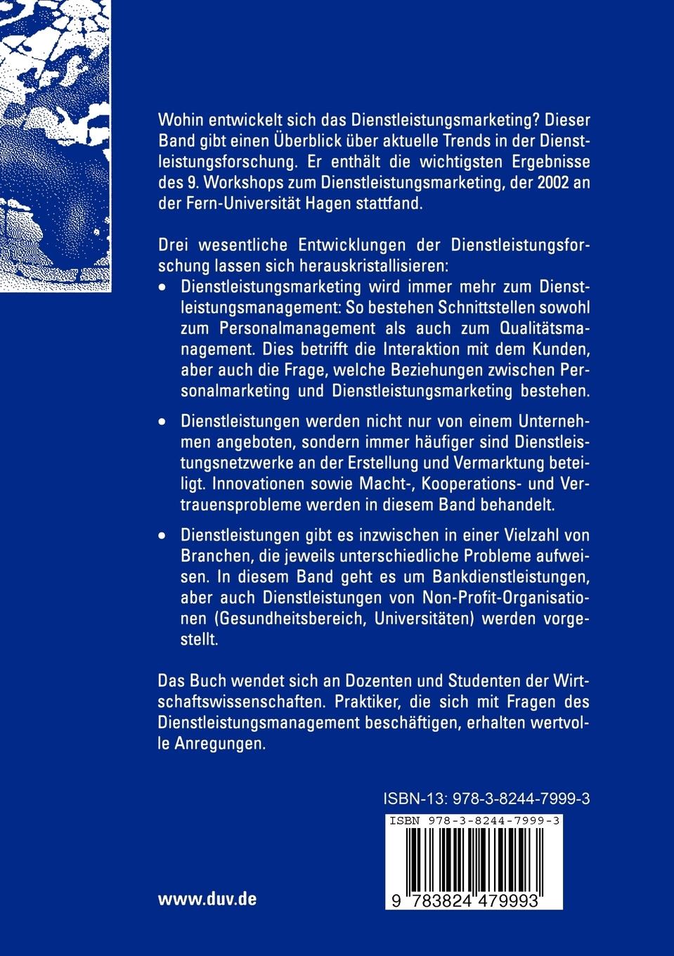 Rückseitencover Tendenzen im Dienstleistungsmarketing
