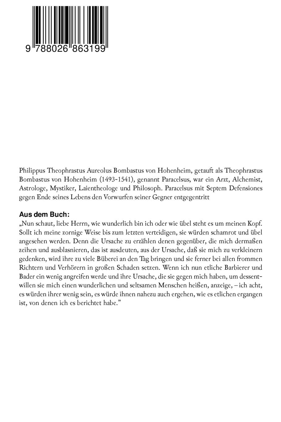 Rückseitencover Septem Defensiones (Sieben Verteidigungsreden)