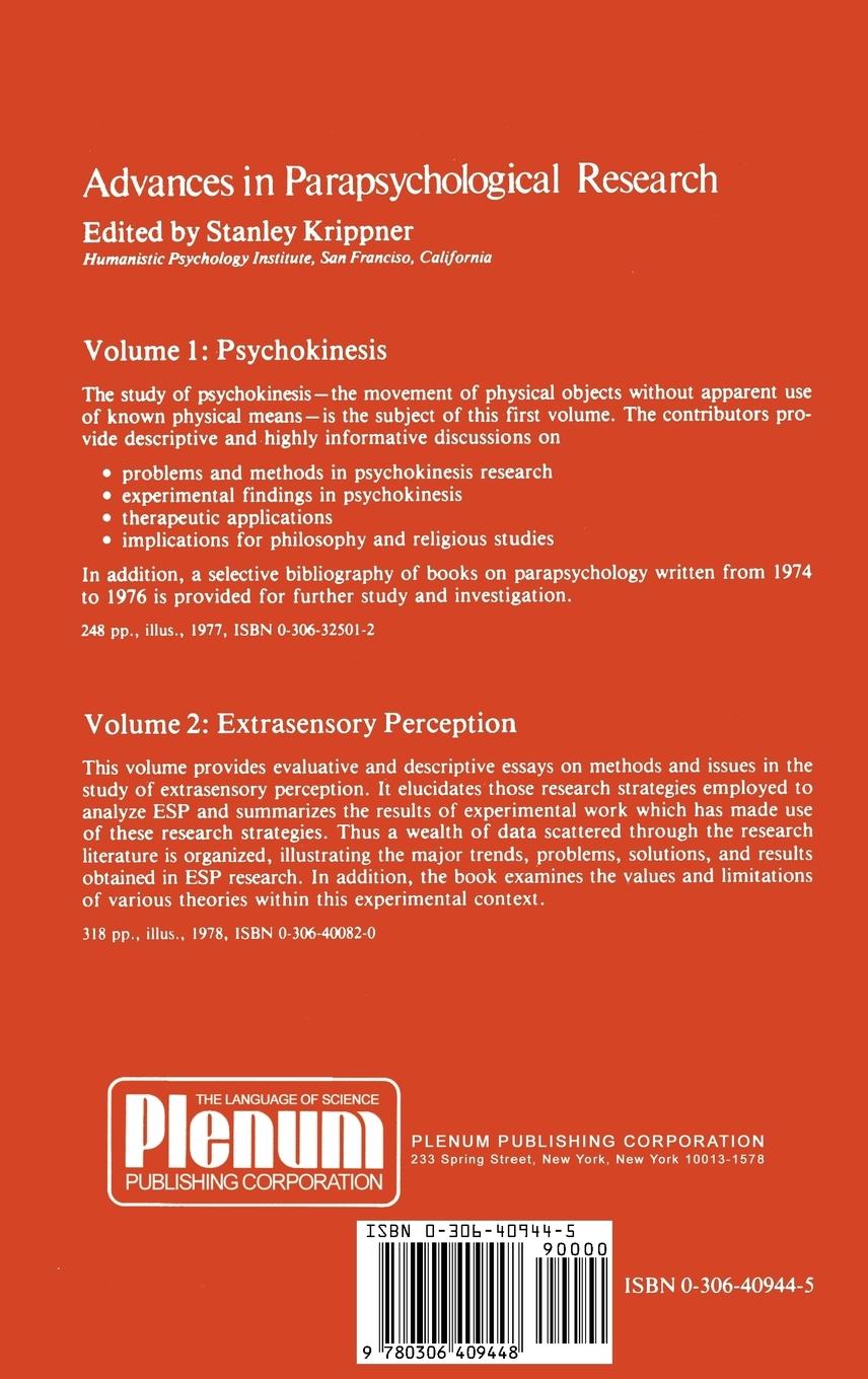 Rückseitencover Advances in Parapsychological Research