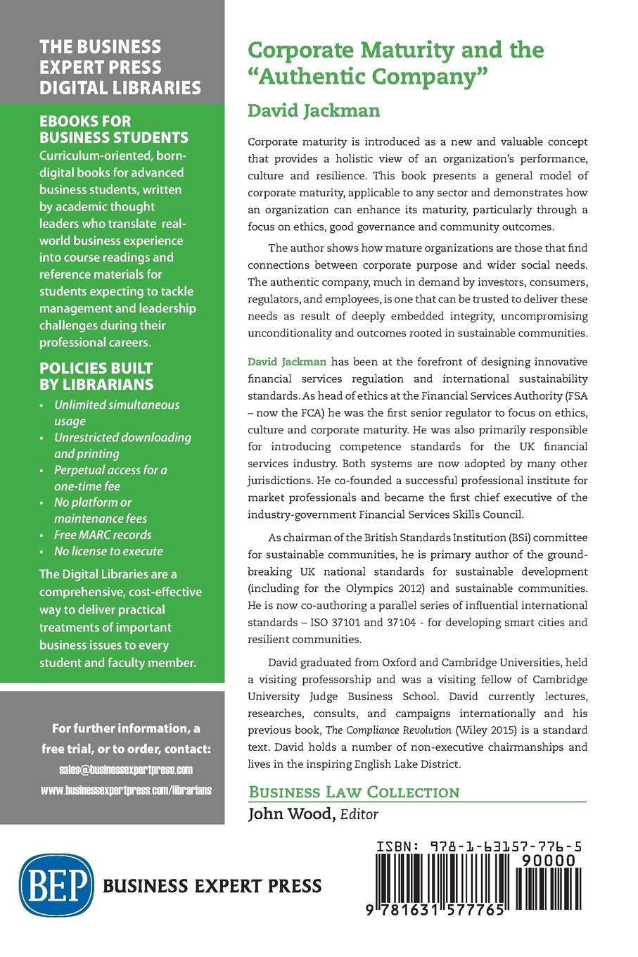 Rückseitencover Corporate Maturity and the "Authentic Company"