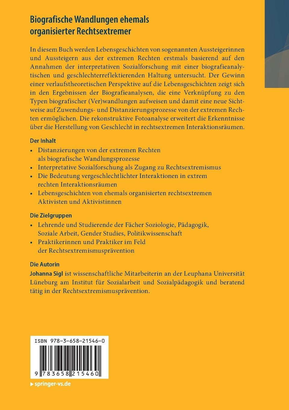 Rückseitencover Biografische Wandlungen ehemals organisierter Rechtsextremer