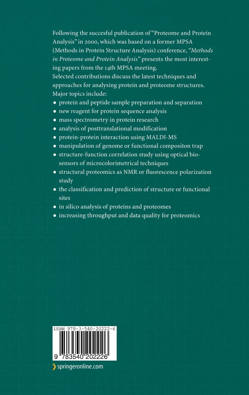 Rückseitencover Methods in Proteome and Protein Analysis