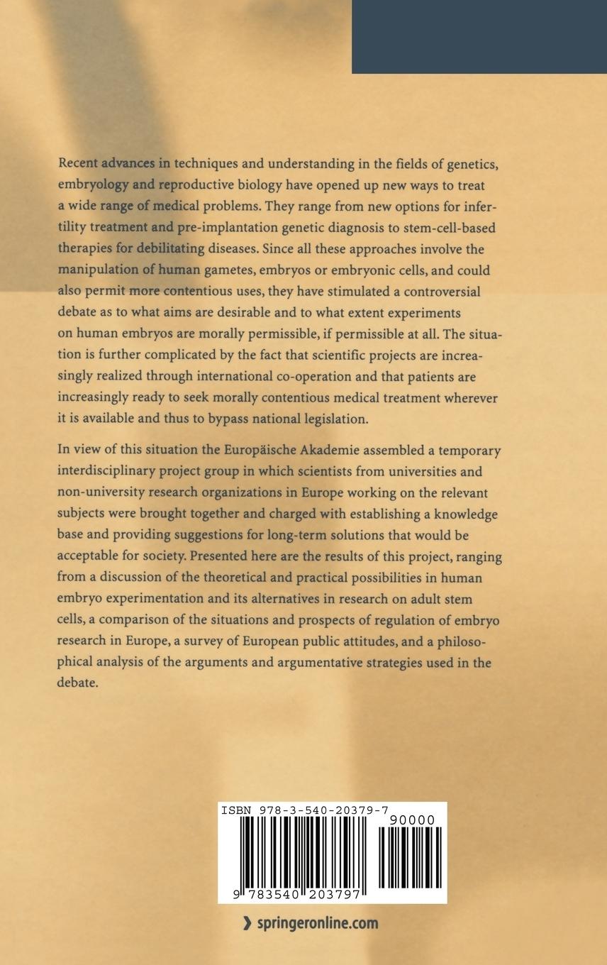 Rückseitencover Embryo Research in Pluralistic Europe