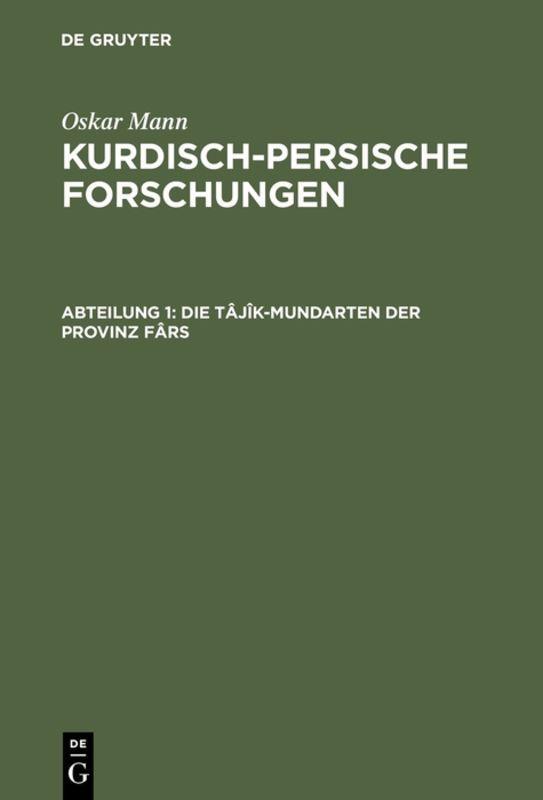 Vorderes Coverbild Die Tâjîk-Mundarten der Provinz Fârs