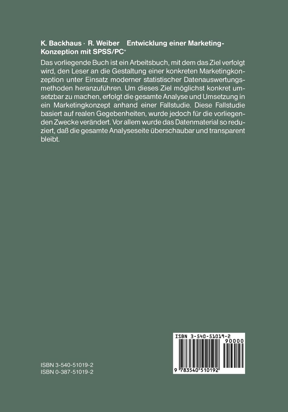 Rückseitencover Entwicklung einer Marketing-Konzeption mit SPSS/PC+