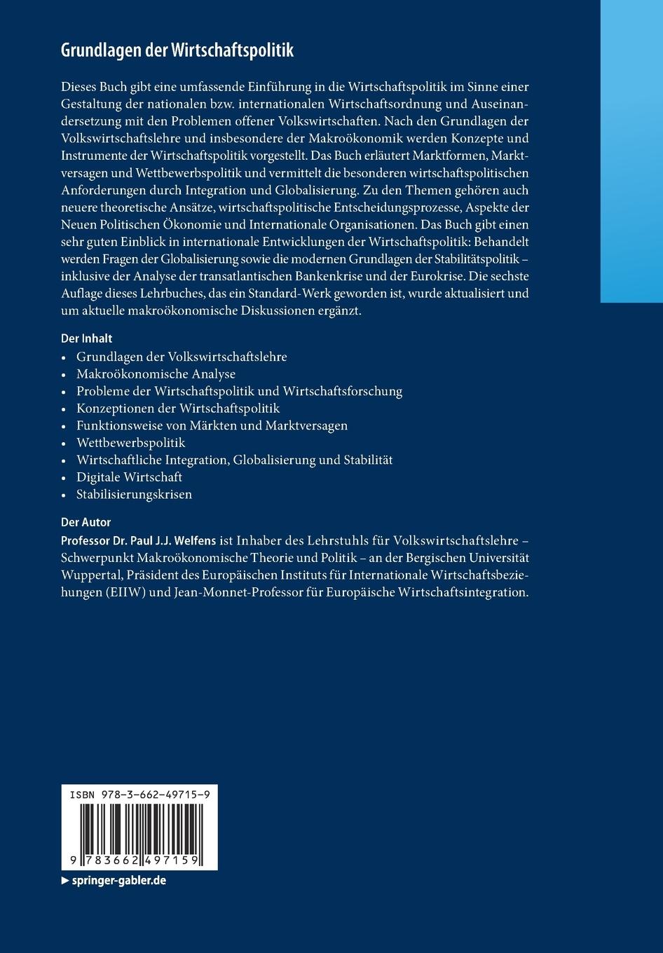 Rückseitencover Grundlagen der Wirtschaftspolitik
