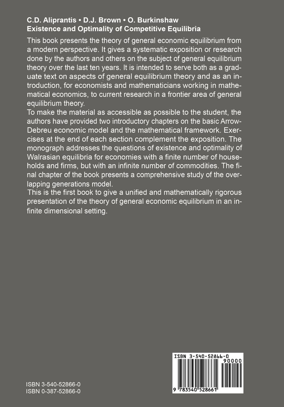 Rückseitencover Existence and Optimality of Competitive Equilibria