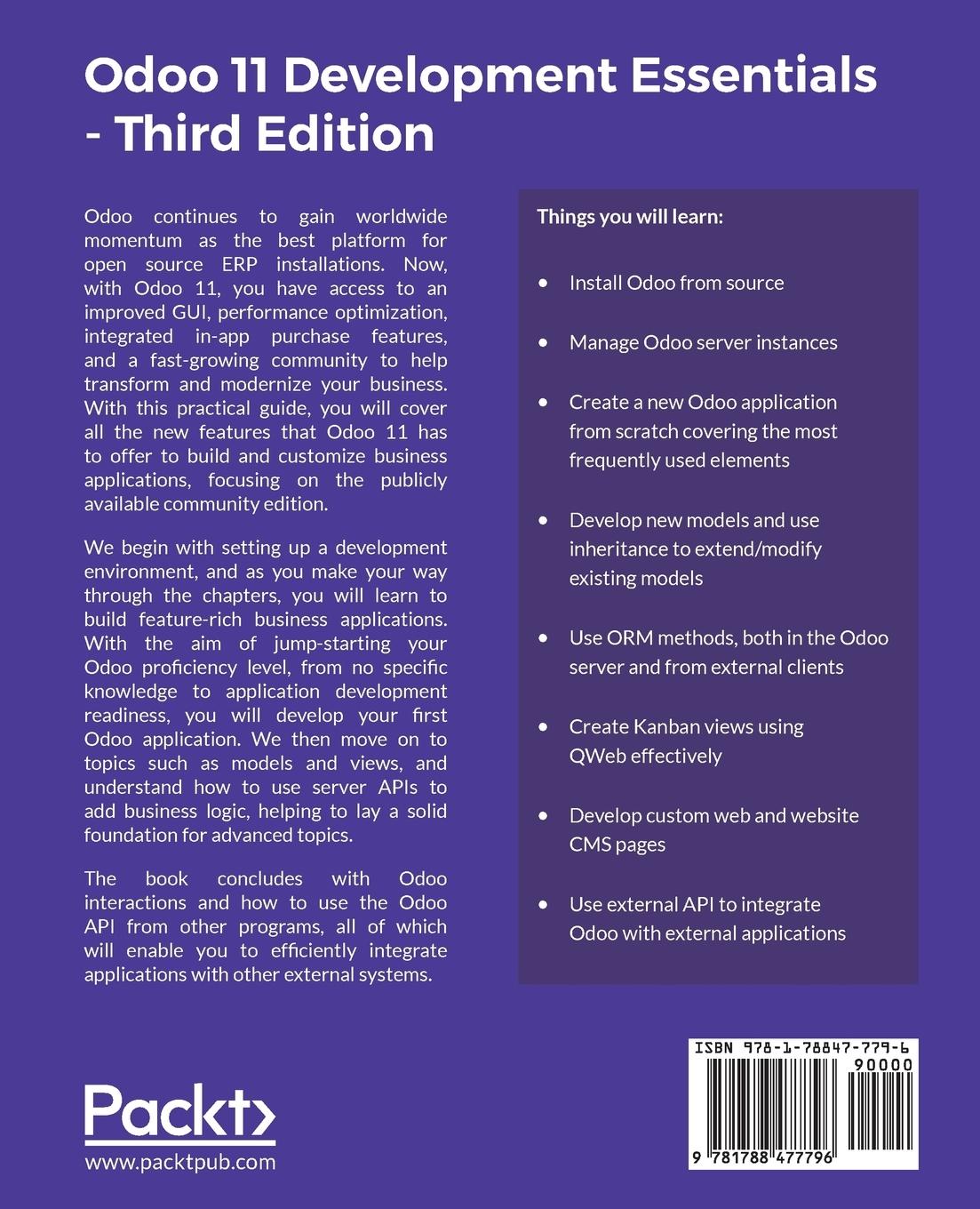 Rückseitencover Odoo 11 Development Essentials - Third Edition