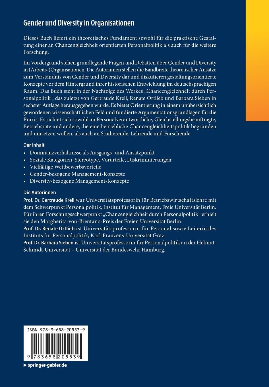 Rückseitencover Gender und Diversity in Organisationen