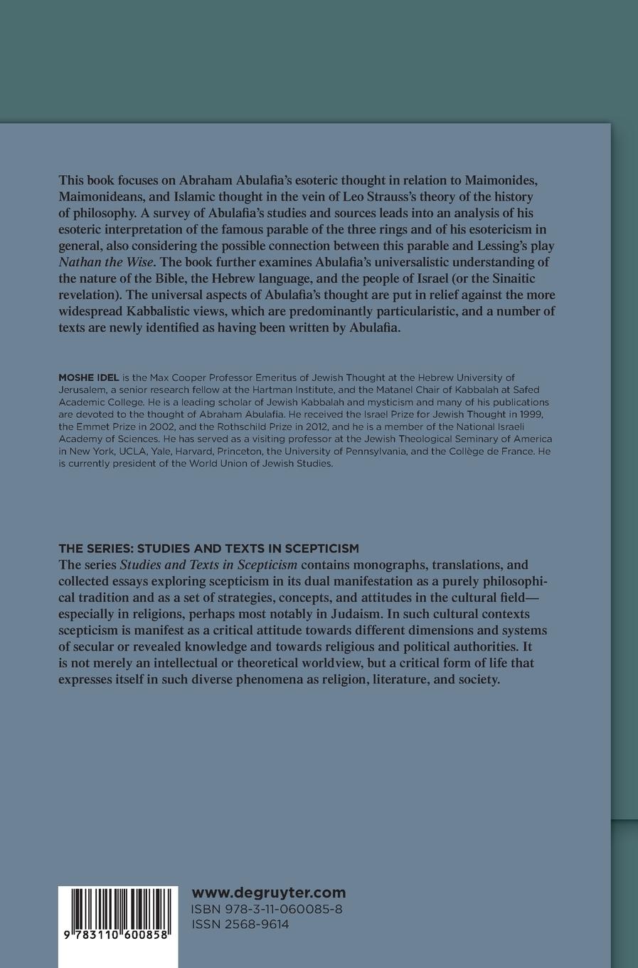 Rückseitencover Abraham Abulafia's Esotericism