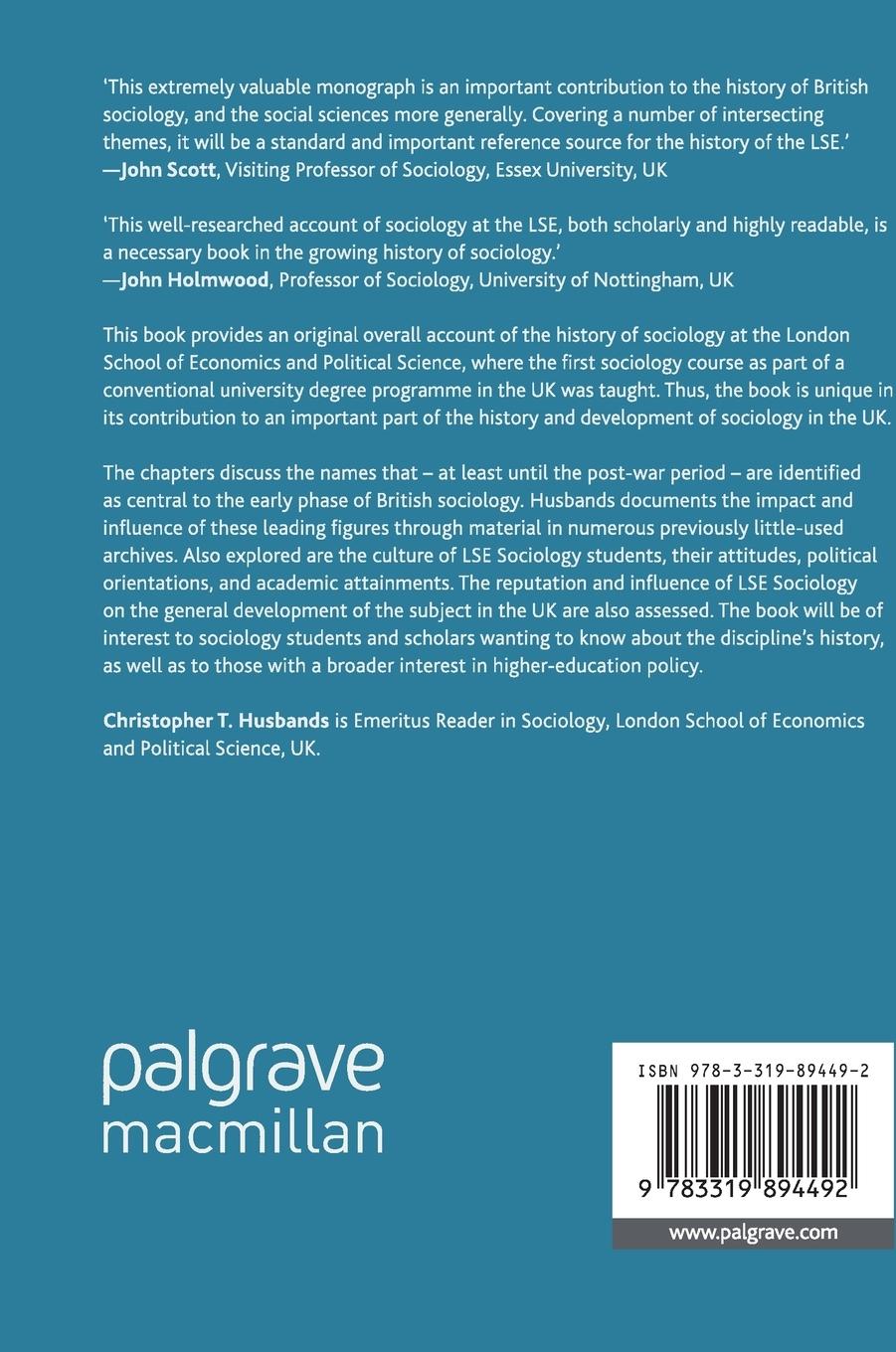 Rückseitencover Sociology at the London School of Economics and Political Science, 1904-2015
