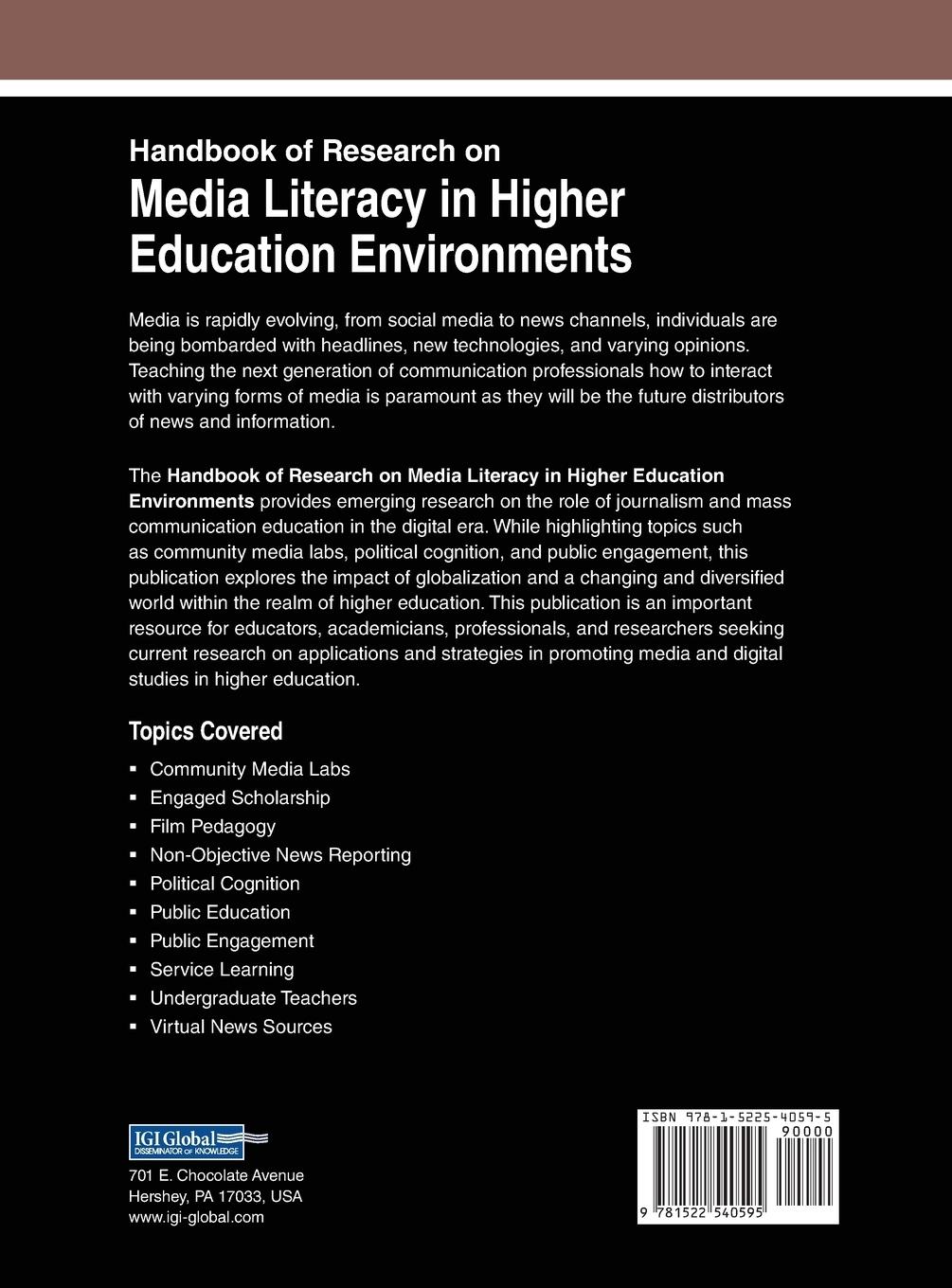 Rückseitencover Handbook of Research on Media Literacy in Higher Education Environments