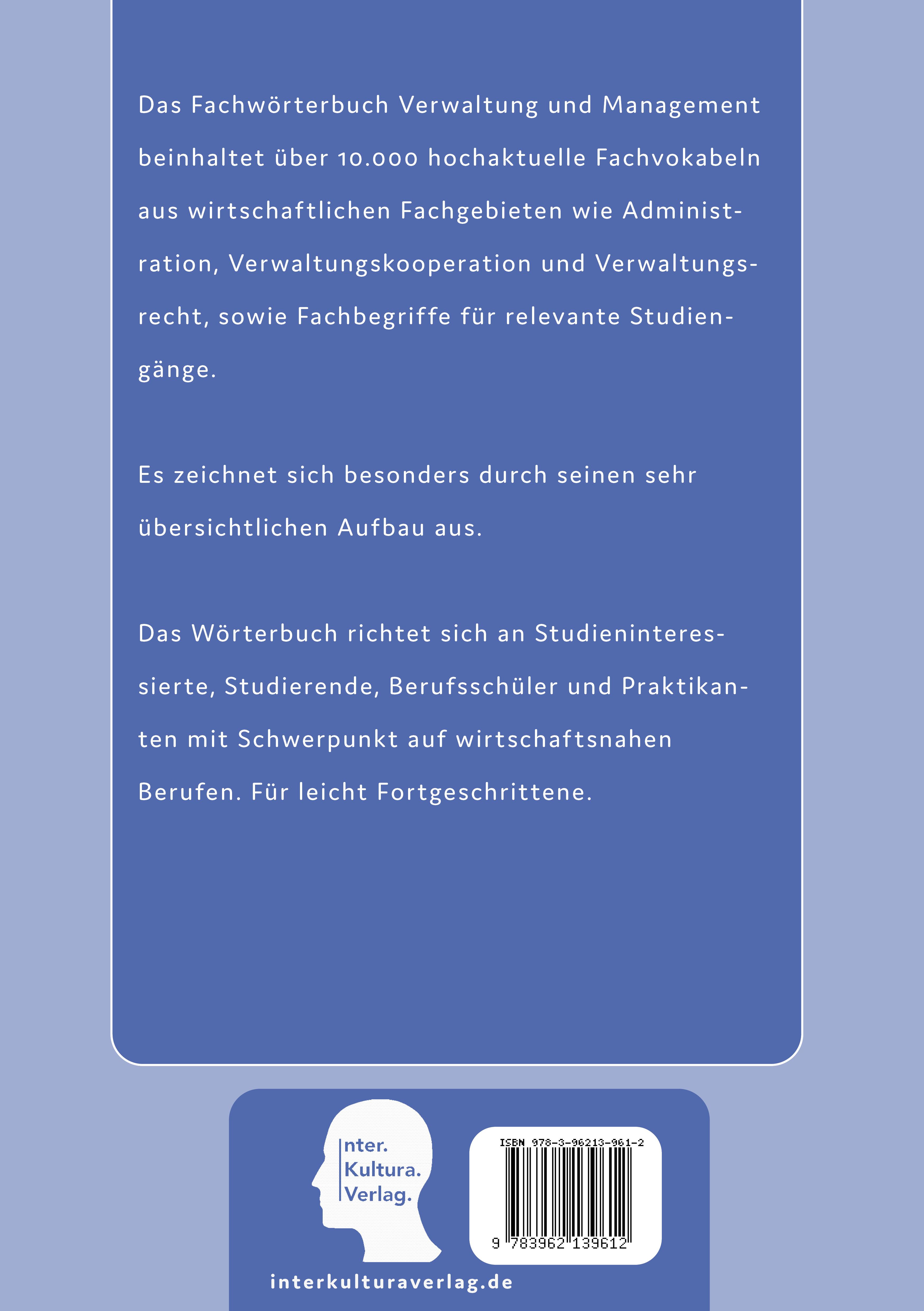 Rückseitencover Interkultura Praxiswörterbuch für Verwaltung und Management